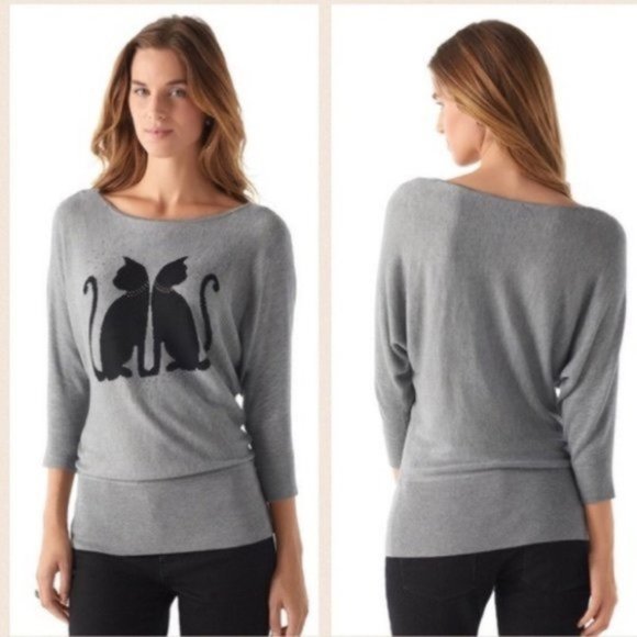 White House Black Market Sweaters - WHBM Double Black Cat Rhinestone Dolman Sweater